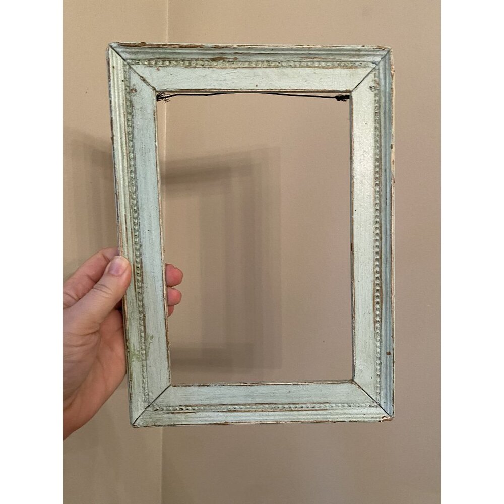 Rustic Light Teal Wooden Antique Frame With Distressed Finish